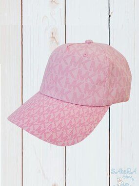 NWT MICHAEL KORS AUTHENTIC ALLOVER MK LOGO WOMEN'S PINK BASEBALL CAP HAT